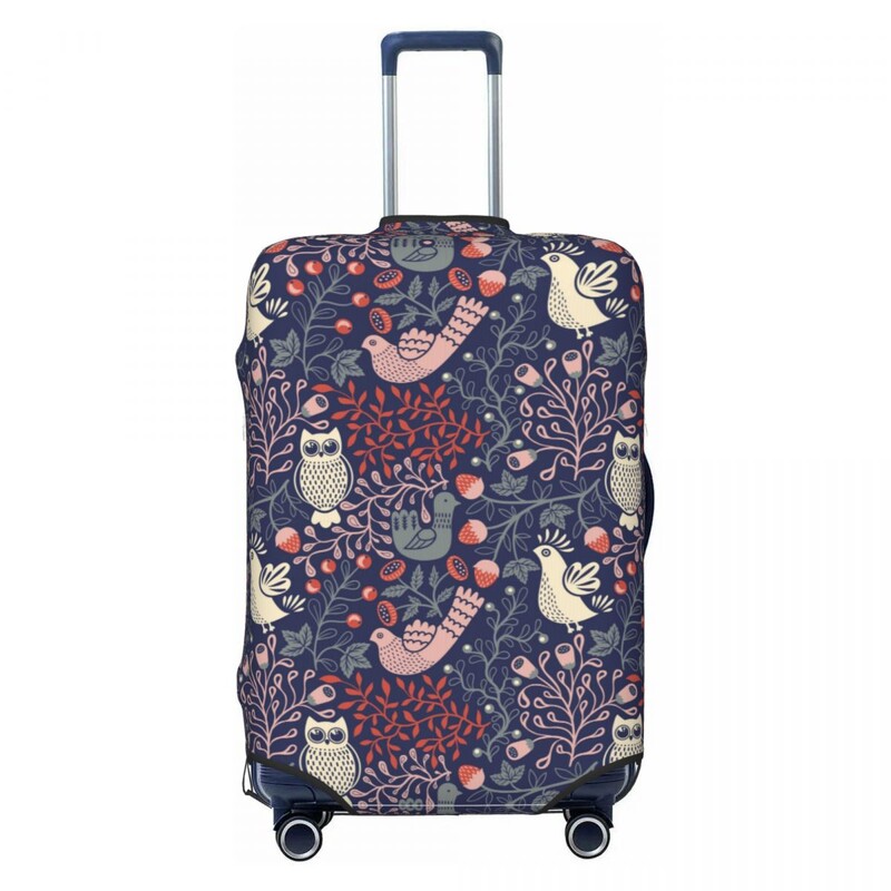 Husă pentru valiză cu model de păsări florale Ilustrație de bufniță