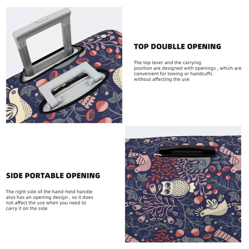 Husă pentru valiză cu model de păsări florale Ilustrație de bufniță