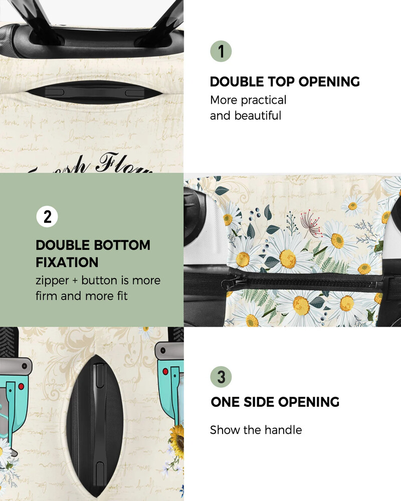 Camion retro, margaretă, floarea soarelui, scrisoare, husă de protecție pentru bagaje de călătorie, accesorii de călătorie, valiză, husă elastică pentru praf, mânecă de protecție