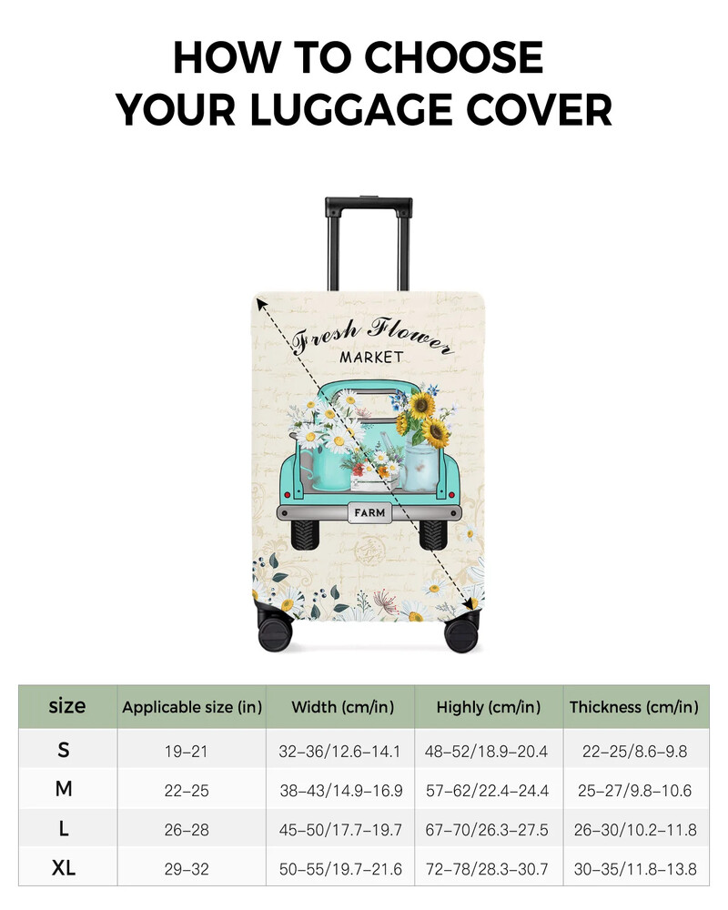 Camion retro, margaretă, floarea soarelui, scrisoare, husă de protecție pentru bagaje de călătorie, accesorii de călătorie, valiză, husă elastică pentru praf, mânecă de protecție