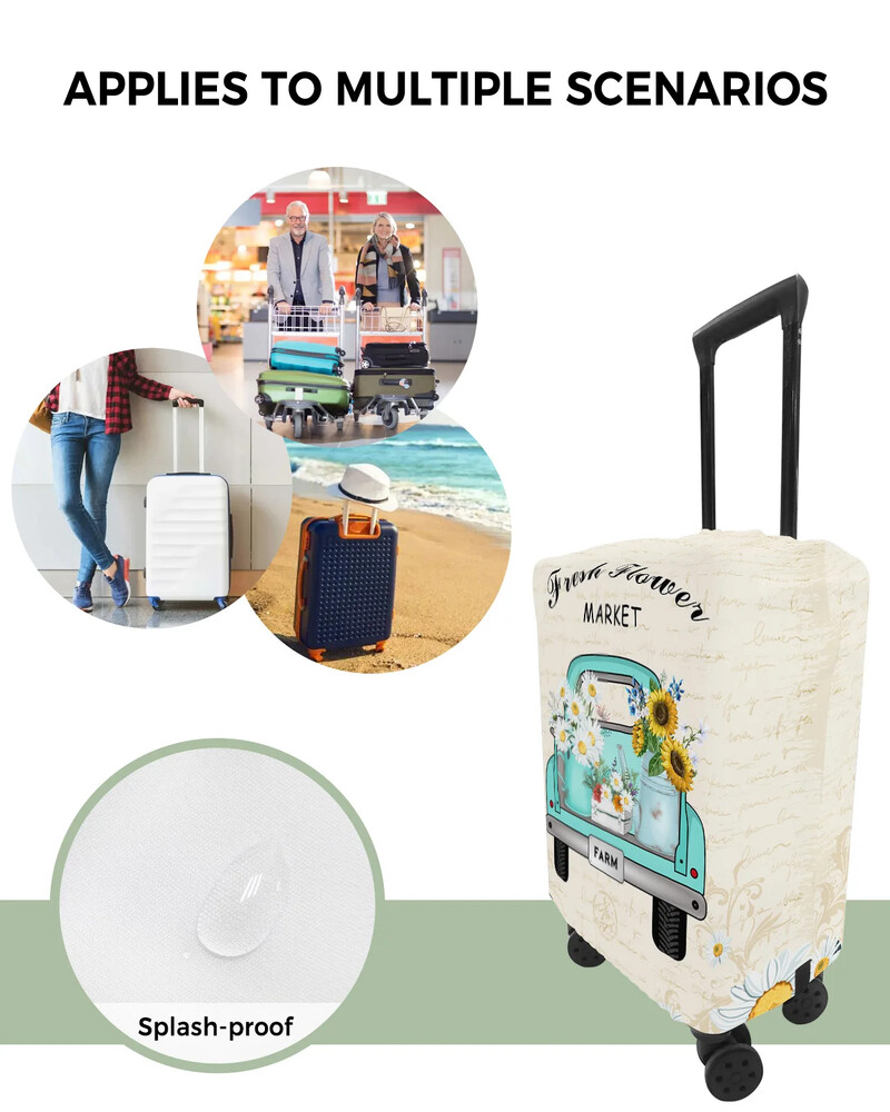 Camion retro, margaretă, floarea soarelui, scrisoare, husă de protecție pentru bagaje de călătorie, accesorii de călătorie, valiză, husă elastică pentru praf, mânecă de protecție