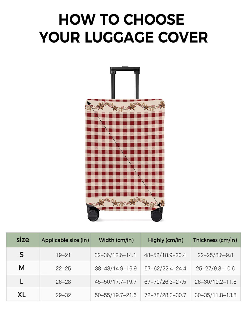 Retro crvena karirana putna prtljaga u seoskom stilu, zaštitna navlaka za putni pribor, kovčeg, elastična torbica za zaštitu od prašine, zaštitni rukav
