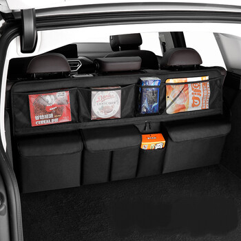 Auto Storage Organizer Τσάντα πορτμπαγκάζ αυτοκινήτου Universal μεγάλης χωρητικότητας Πίσω κάθισμα Τσάντα αποθήκευσης φορτίου Διχτυωτή θήκη τσέπης Κρεμαστή τσάντα Νέο 2024