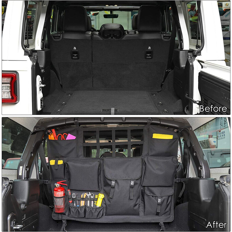 Pagasiruumi mitme taskuga hoiukott Jeepile, auto Cargo Cargo tööriistade korraldaja, mis ühildub Jeep Wrangler JK JL 07-22 (ainult 4-ukseline)