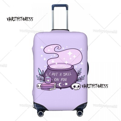 Protector de husă pentru bagaje cu model de craniu personalizat cu damasc, pentru valiză de călătorie, vrăjitoare de Halloween, gotică, ocultă, pentru 18-32 inch