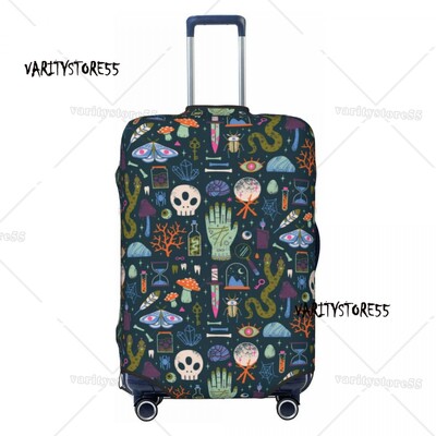 Protector de husă pentru bagaje cu model de craniu personalizat cu damasc, pentru valiză de călătorie, vrăjitoare de Halloween, gotică, ocultă, pentru 18-32 inch