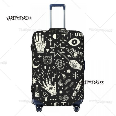 Protector de husă pentru bagaje cu model de craniu personalizat cu damasc, pentru valiză de călătorie, vrăjitoare de Halloween, gotică, ocultă, pentru 18-32 inch