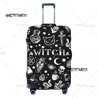 Protector de husă pentru bagaje cu model de craniu personalizat cu damasc, pentru valiză de călătorie, vrăjitoare de Halloween, gotică, ocultă, pentru 18-32 inch