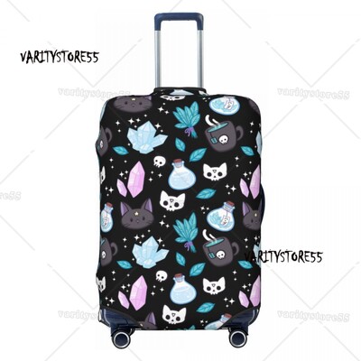 Protector de husă pentru bagaje cu model de craniu personalizat cu damasc, pentru valiză de călătorie, vrăjitoare de Halloween, gotică, ocultă, pentru 18-32 inch