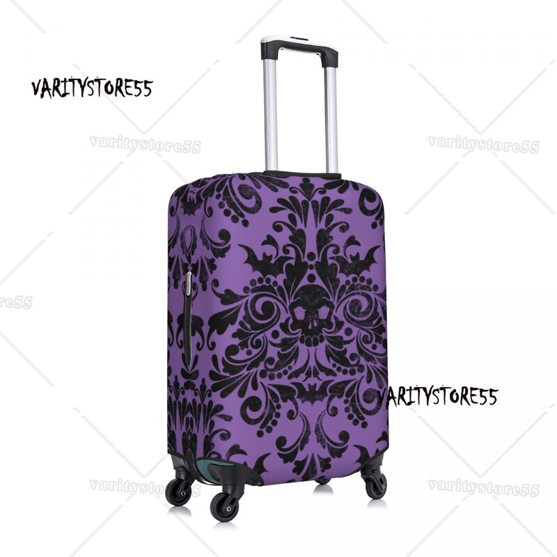 Protector de husă pentru bagaje cu model de craniu personalizat cu damasc, pentru valiză de călătorie, vrăjitoare de Halloween, gotică, ocultă, pentru 18-32 inch