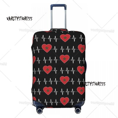 Personalizat Heartbeat Maroc Drapelul țării Husă pentru bagaje de călătorie Inimă marocană Familie Valisă Protector Fit 18-32 inch
