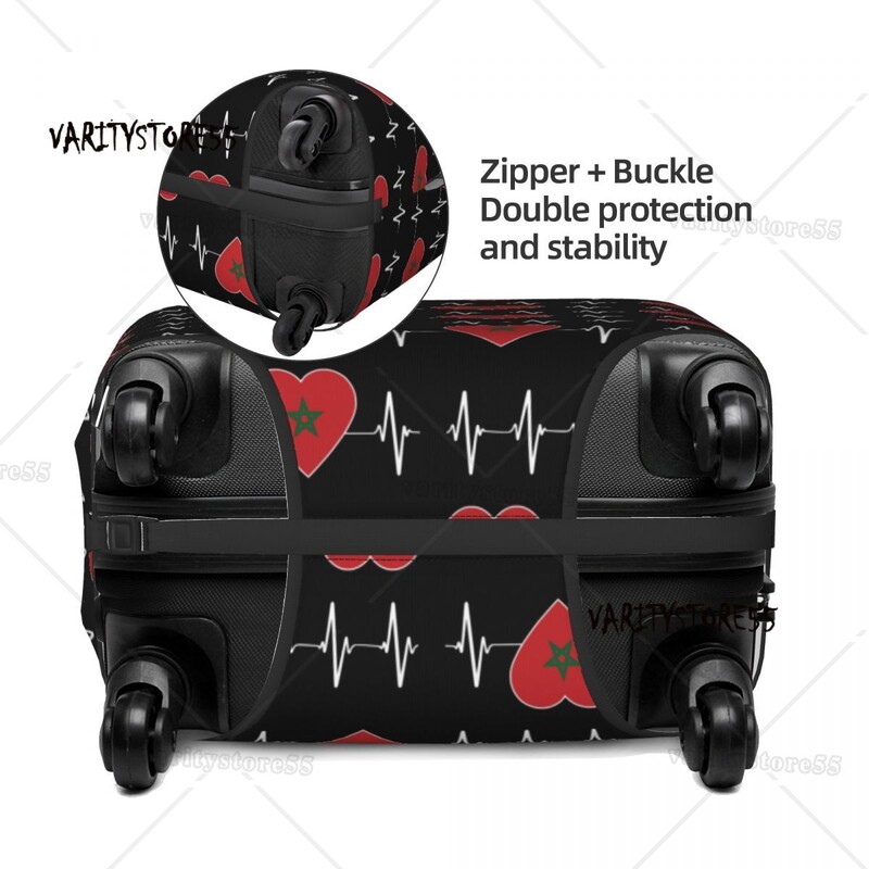 Personalizat Heartbeat Maroc Drapelul țării Husă pentru bagaje de călătorie Inimă marocană Familie Valisă Protector Fit 18-32 inch