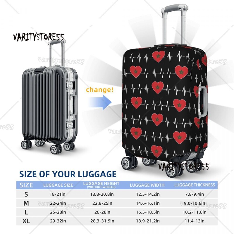 Personalizat Heartbeat Maroc Drapelul țării Husă pentru bagaje de călătorie Inimă marocană Familie Valisă Protector Fit 18-32 inch