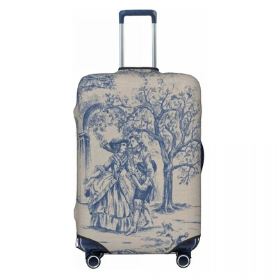 Husă pentru bagaje clasică franceză Toile De Jouy cu motiv albastru marin, valiză de călătorie elastică, huse de protecție, costum pentru 18-32 inci