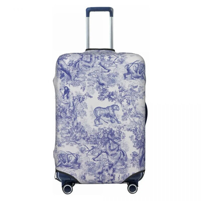 Husă pentru bagaje clasică franceză Toile De Jouy cu motiv albastru marin, valiză de călătorie elastică, huse de protecție, costum pentru 18-32 inci