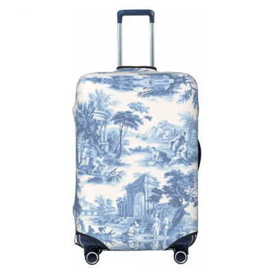 Husă pentru bagaje clasică franceză Toile De Jouy cu motiv albastru marin, valiză de călătorie elastică, huse de protecție, costum pentru 18-32 inci
