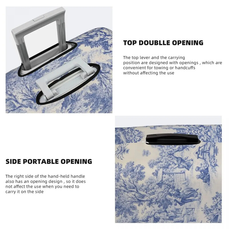 Husă pentru bagaje clasică franceză Toile De Jouy cu motiv albastru marin, valiză de călătorie elastică, huse de protecție, costum pentru 18-32 inci