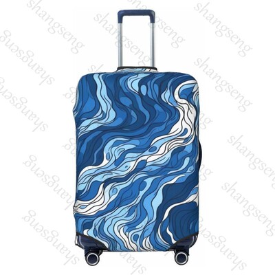 Tumši zila minimālisma viļņi bieza bagāžas pārsegs elastība ratiņu putekļu pārsegs kofera aizsardzība čemodāna futrāļa piederumi