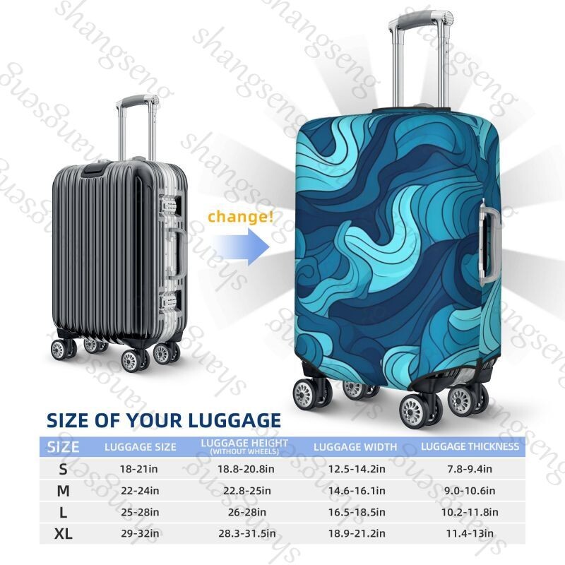 Tumši zila minimālisma viļņi bieza bagāžas pārsegs elastība ratiņu putekļu pārsegs kofera aizsardzība čemodāna futrāļa piederumi