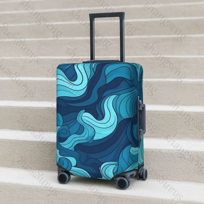 Tumši zila minimālisma viļņi bieza bagāžas pārsegs elastība ratiņu putekļu pārsegs kofera aizsardzība čemodāna futrāļa piederumi