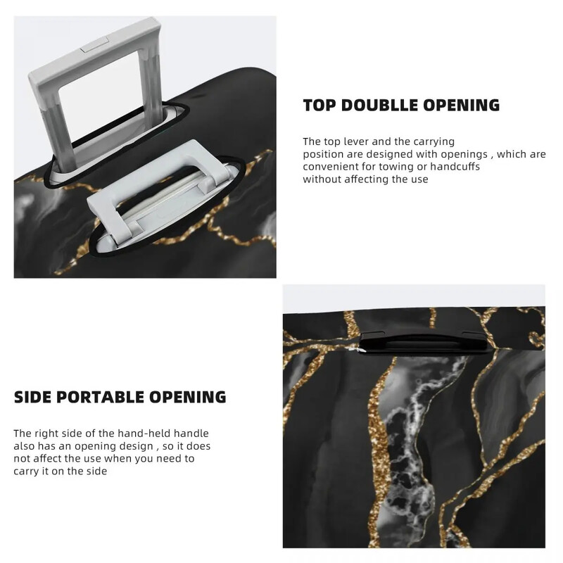 Husă pentru valiză din marmură cu sclipici, marmură neagră și aurie, cu protecție elastică pentru călătorie de croazieră, husă pentru bagaje Zbor