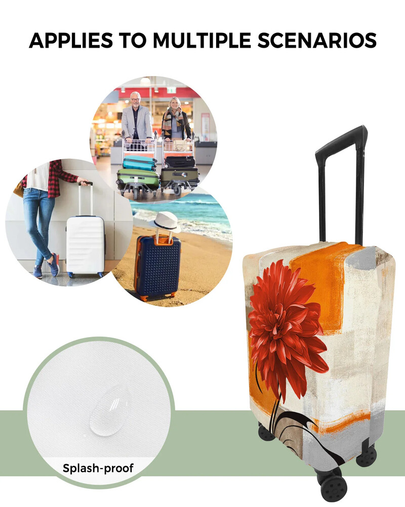 Dahlia Aliejinė tapyba Abstraktus augalas Gėlė Oranžinė Bagažo dangtis Kelionių Aksesuarai Lagaminas Elastingas Dulkių Dėklas Apsauginė Rankovė