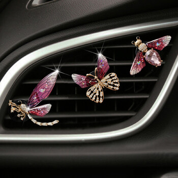 Пеперуда щипка за парфюм за кола Dragonfly Shape Shiny Rhinestone Auto Air Outlet Освежител за парфюм щипка за кола