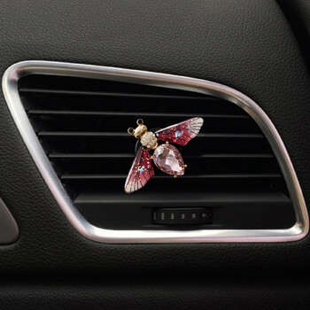 Пеперуда щипка за парфюм за кола Dragonfly Shape Shiny Rhinestone Auto Air Outlet Освежител за парфюм щипка за кола