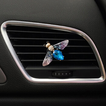 Пеперуда щипка за парфюм за кола Dragonfly Shape Shiny Rhinestone Auto Air Outlet Освежител за парфюм щипка за кола