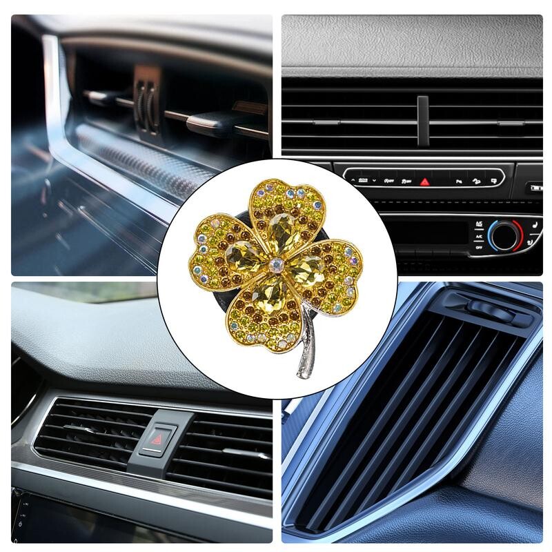 Automašīnu ventilācijas spailes sakausējums četru lapu āboliņa sakausējums automašīnu gaisa atsvaidzinātājs smaržas dekors Daudzfunkcionāli grozāmi automašīnas salona piederumi