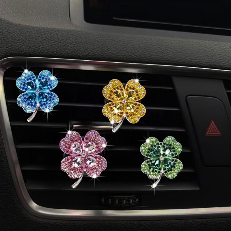 Automašīnu ventilācijas spailes sakausējums četru lapu āboliņa sakausējums automašīnu gaisa atsvaidzinātājs smaržas dekors Daudzfunkcionāli grozāmi automašīnas salona piederumi