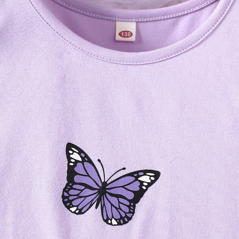 Външнотърговско детско облекло нов продукт за по-големи деца момичета лятна плисирана пола с пеперуда плетена тениска костюм