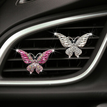 Нов автомобил Crystal Rhinestone Butterfly Design Car Air Vent Ароматерапевтичен дифузьор Щипки Интериорна декорация на кола за жени