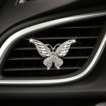 Нов автомобил Crystal Rhinestone Butterfly Design Car Air Vent Ароматерапевтичен дифузьор Щипки Интериорна декорация на кола за жени