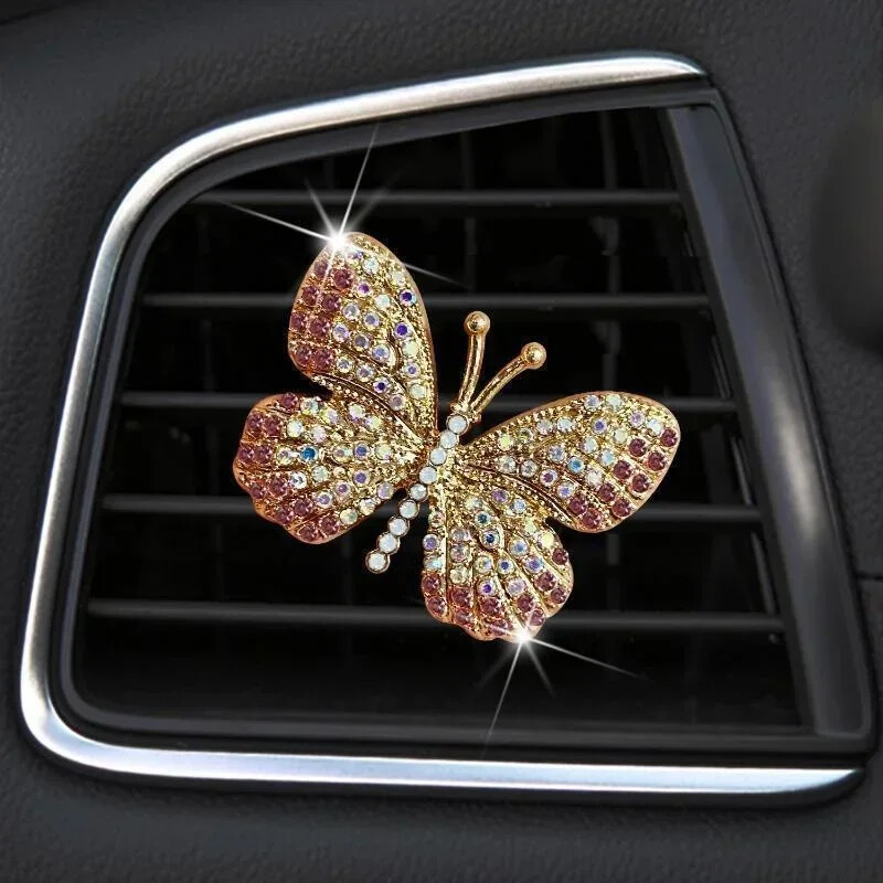 Accesorii pentru mașină Bling Butterfly, Odorizant pentru mașină drăguț, farmec pentru decorarea interioară a mașinilor, clip de aerisire pentru mașini cu stras, decor