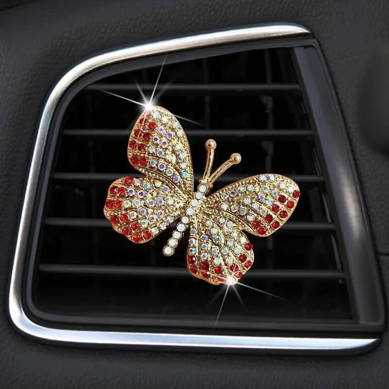 Accesorii pentru mașină Bling Butterfly, Odorizant pentru mașină drăguț, farmec pentru decorarea interioară a mașinilor, clip de aerisire pentru mașini cu stras, decor