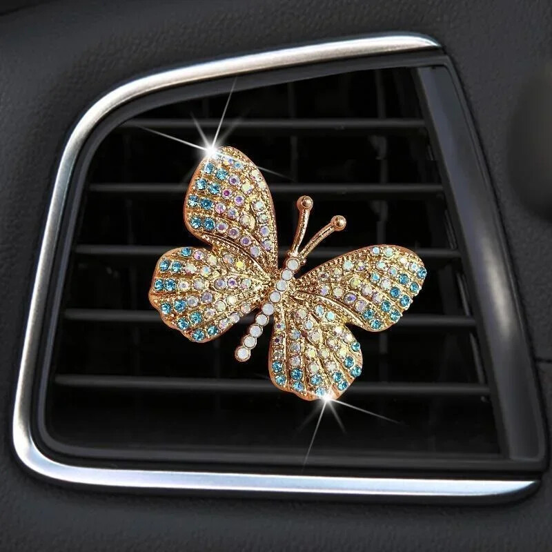 Accesorii pentru mașină Bling Butterfly, Odorizant pentru mașină drăguț, farmec pentru decorarea interioară a mașinilor, clip de aerisire pentru mașini cu stras, decor