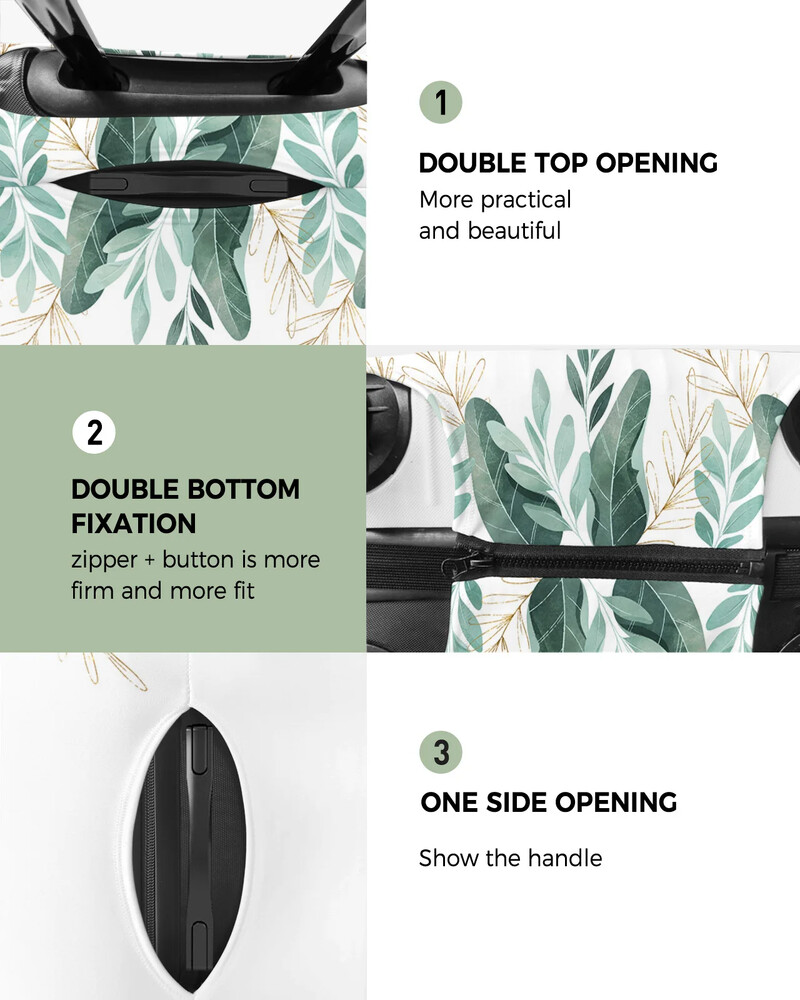 Zaļie tropiskie augi, atstāj bagāžas pārsegs, elastīgs čemodāns aizsargs bagāžas putekļu pārsegs 18-32 collu ceļojumu kofera somiņai