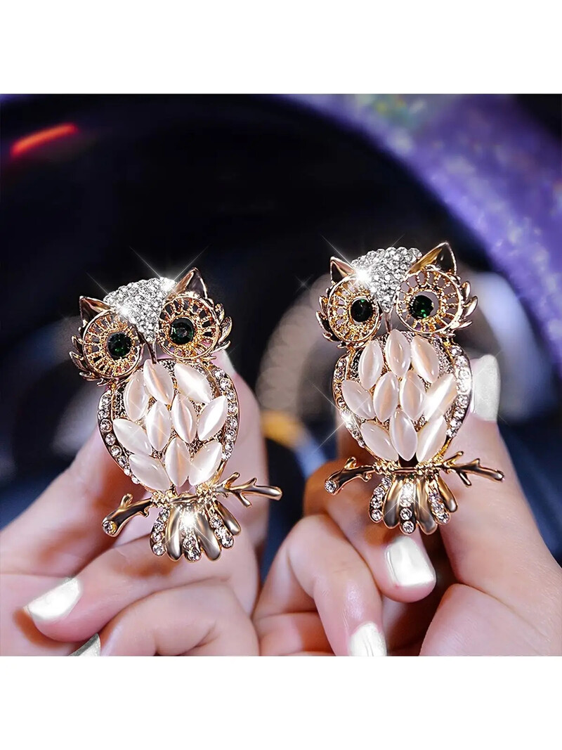 Clip decorativă pentru aerisire auto cu bufniță de cristal sclipitor auriu, aromaterapie pentru odorizant auto feminin, (decoratiuni metalice,