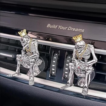 Skeleton Car Freshener Car, Desperate Crown Gold Chain Skull Aromatherapy Tablets Car Diffuser, Clip On Air Conditioner Outlet