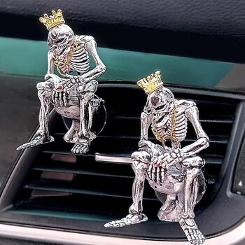 Skeleton Car Freshener Car, Desperate Crown Gold Chain Skull Aromatherapy Tablets Car Diffuser, Clip On Air Conditioner Outlet