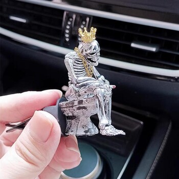 Skeleton Car Freshener Car, Desperate Crown Gold Chain Skull Aromatherapy Tablets Car Diffuser, Clip On Air Conditioner Outlet