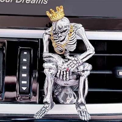 Skeleton auto õhuvärskendaja, Desperate Crown Gold Chain Skull aroomiteraapia tabletid auto hajuti, klambriga õhukonditsioneeri väljund