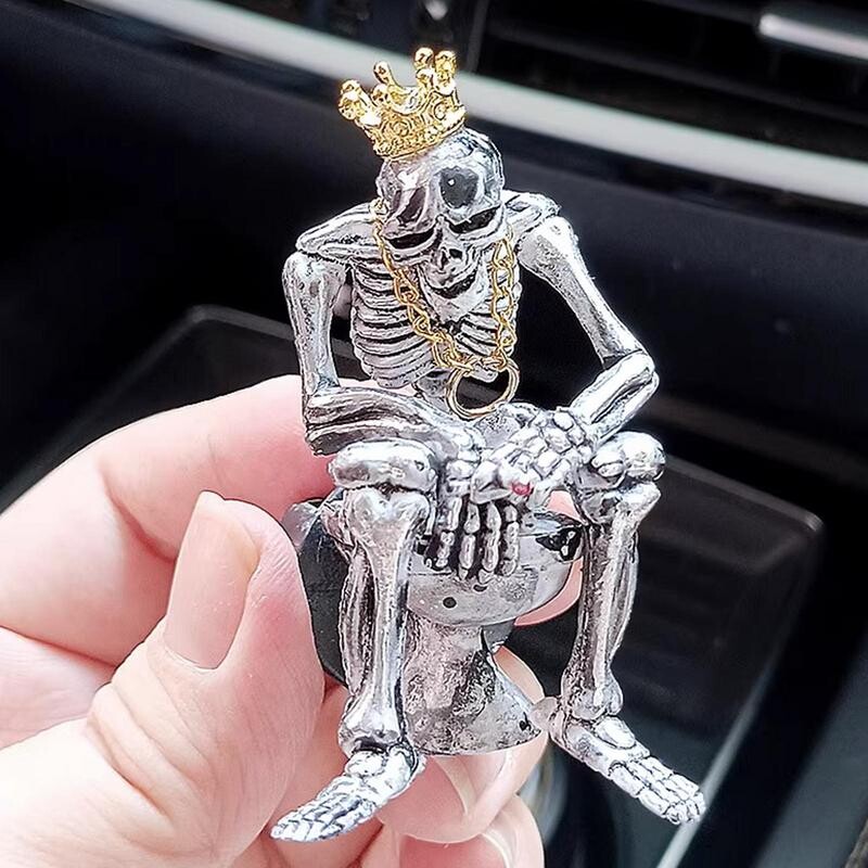 Skeleton Auto gaisa atsvaidzinātājs, Desperate Crown Gold Chain Skull Aromterapijas tabletes Auto difuzors, Clip On Gaisa kondicioniera izeja