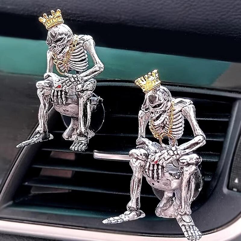 Skeleton Auto gaisa atsvaidzinātājs, Desperate Crown Gold Chain Skull Aromterapijas tabletes Auto difuzors, Clip On Gaisa kondicioniera izeja