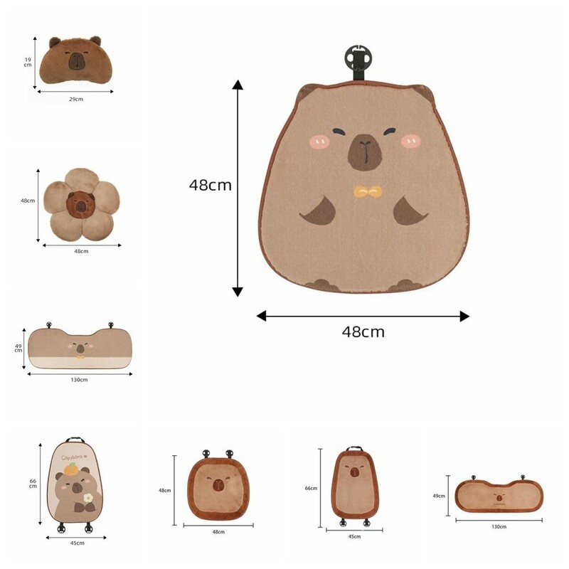 Atmosferă de iarnă Desene animat Capybara Tetiera pentru mașină Maro Confort Decor pentru scaunul de mașină Pernă de pluș drăguță de pluș Tetiera