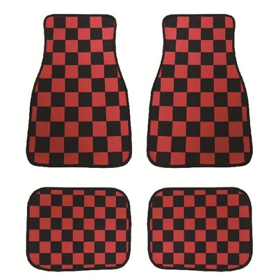 Jauns universāls JDM Racing Cluture sarkanrūtains auto grīdas paklājiņš, klasisks paklāja grīdas paklājiņš, 4 gab.