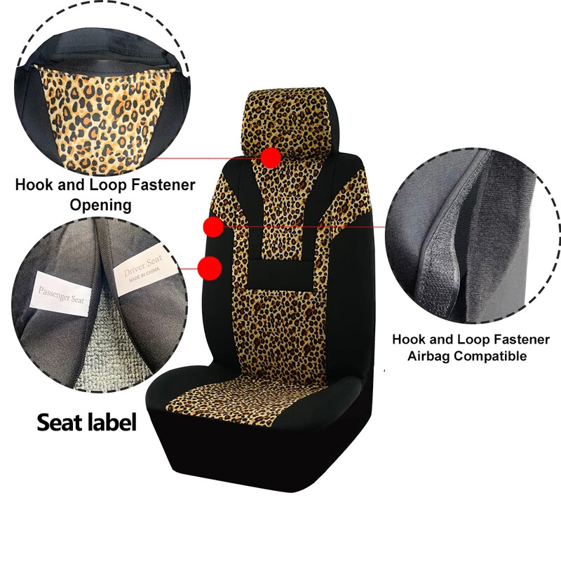 Huse scaun auto AUTO PLUS Leopard Protejează scaunul interiorului mașinii, compatibile cu airbag, se potrivește universal pentru mașini, SUV, camion, set complet