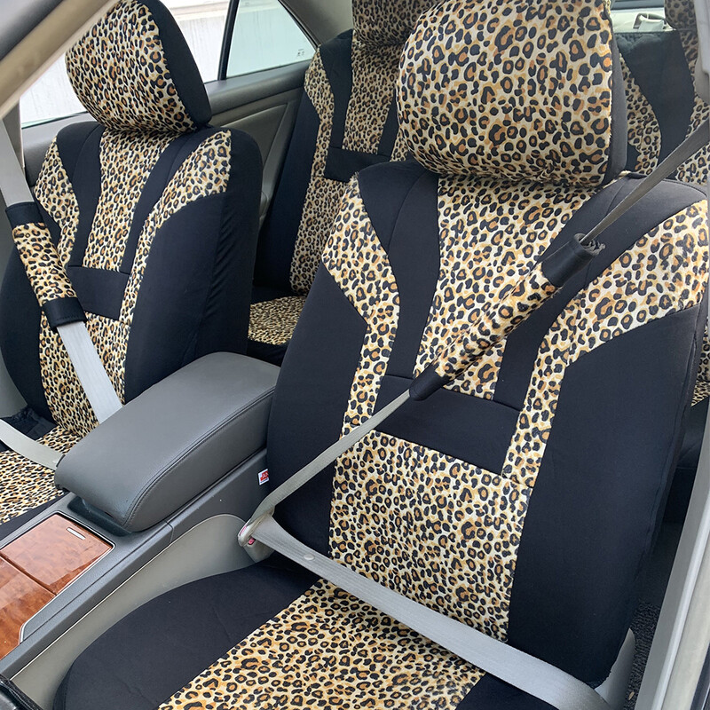Huse scaun auto AUTO PLUS Leopard Protejează scaunul interiorului mașinii, compatibile cu airbag, se potrivește universal pentru mașini, SUV, camion, set complet