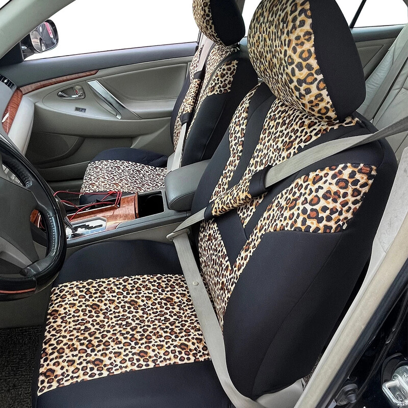 Huse scaun auto AUTO PLUS Leopard Protejează scaunul interiorului mașinii, compatibile cu airbag, se potrivește universal pentru mașini, SUV, camion, set complet